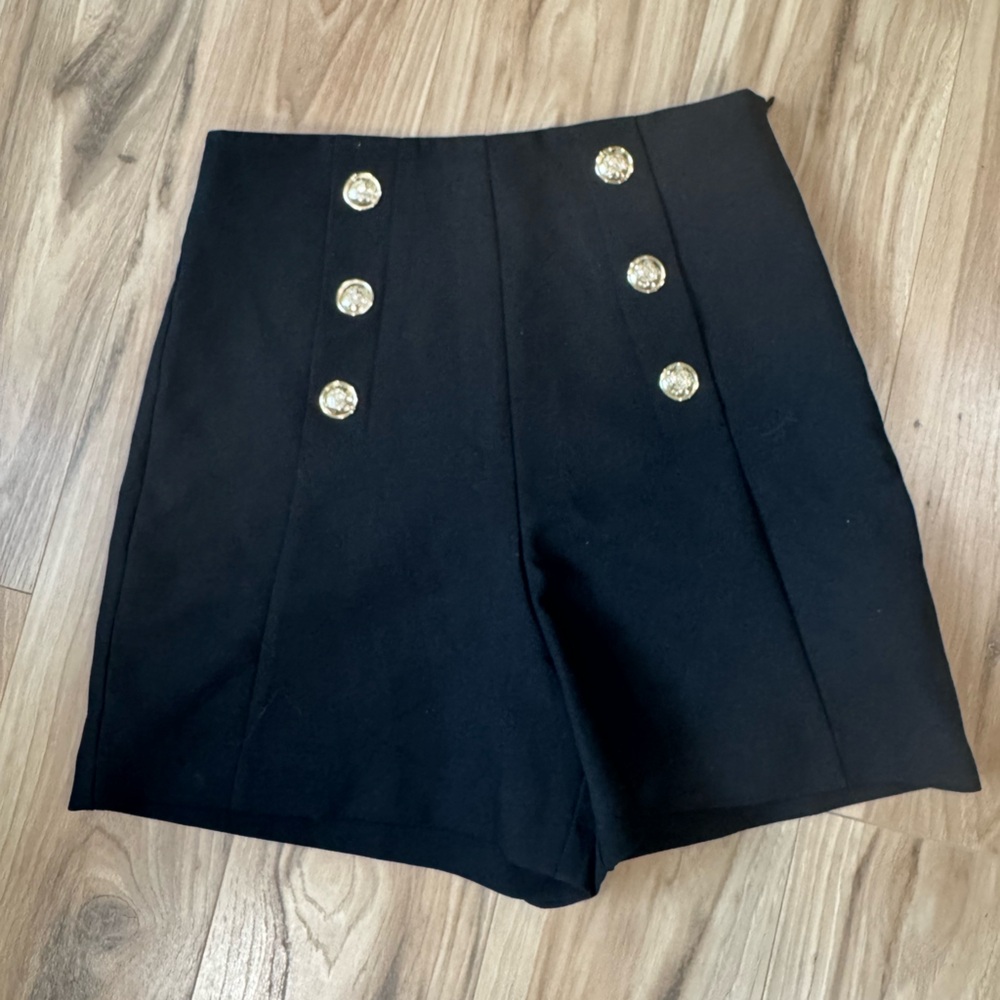 Zara Black high waisted shorts with gold accessories